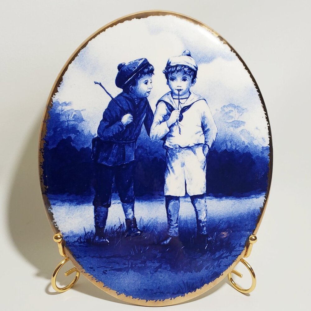 DJC Collectables Oval Blue Children Plaque Royal Doulton Style English Porcelain